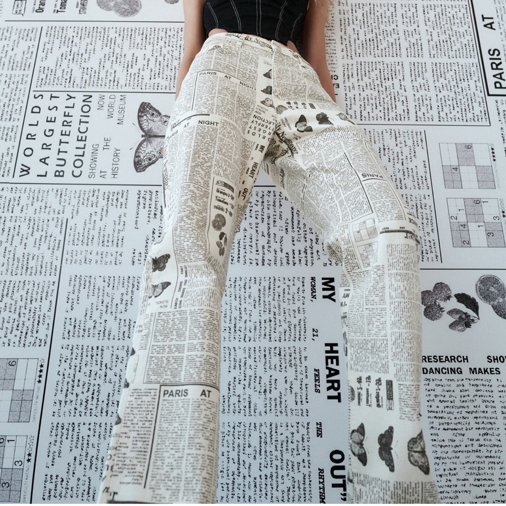 Zara Printed Straight Leg Jeans